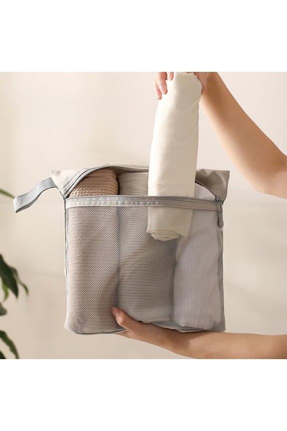 Mesh Underwear & Sock Organizer Bag | Portable Travel Storage with Zipper & Handle | 13.39 x 12.2 in Non-Woven Fabric | Gray or Pink
