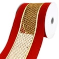thumbnail image 1 of Mesh Velvet Wired Edge Christmas Ribbon, 4-Inch, 10-Yard - Red/Gold, 1 of 1