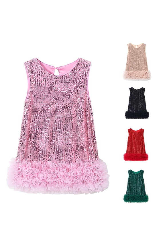 Mesh Vest Dress for Girls Elegant Party Gown Autumn Layered Tutu Outfit with Glitter Detail Fashion Toddler Kids Frock Girls Dress Bright 12-18 Months