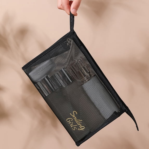 Mesh Visible Cosmetic Bag, Double Zippers with Handle Storage Bag,Large Capacity Portable Travel Mesh Makeup Bag