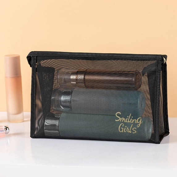 Mesh Visible Cosmetic Bag, Double Zippers with Handle Storage Bag,Large Capacity Portable Travel Mesh Makeup Bag