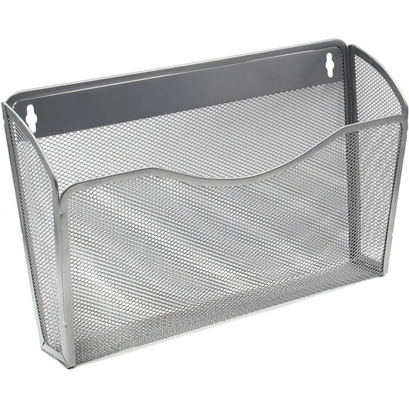 Mesh Wall File Organizer,Vertical Wall File Holder Rack,Mail Organizer for Papers,Folders,Files Clipboard & Magazine Organization.Mesh File Holder Great for Office,Home(Silver)
