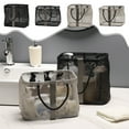 thumbnail image 1 of Mesh Wash Bag Portable Polyester Organizer | Hand Carry Tote with Reinforced Strap | Breathable Quick-Dry Mesh | Extra Wide Opening | Gray/Black | 10.63x6.69x9.45 in | Travel Beach Gym Storage, 1 of 6