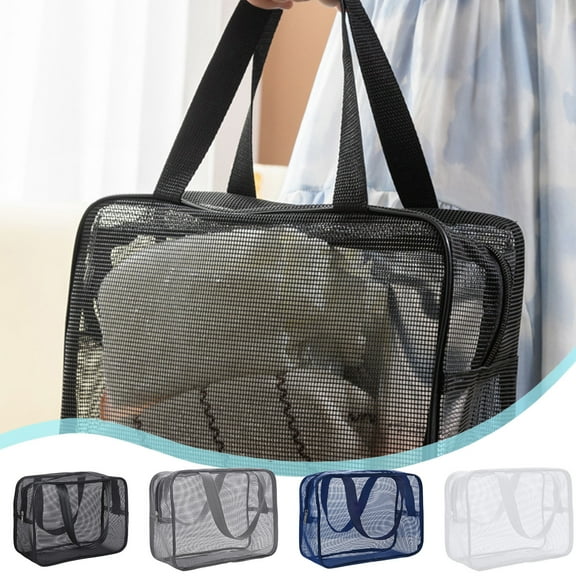 Mesh Wash Bag Tote | Portable Nylon Polyester Storage Organizer | Quick-Dry Breathable Resin Mesh | Zipper Closure | Hand Carry Beach Laundry Shower Bag | 30x10x20cm | 1 Pack