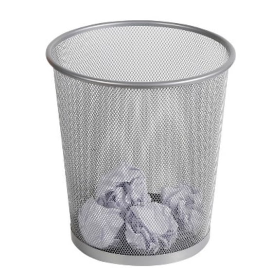 Mesh Waste Basket Silver: Steel Wire Mesh, Office Trash Can, Nonslip Base, Fingerprint-Resistant