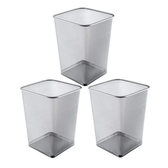 Mesh Wastebasket Trash Can for Home and Office Workspace, Metal Office Trash Can Square-Shaped, 5 Gallon (3-Pack)