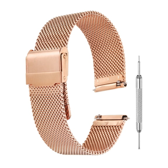 Mesh Watch Bands for Men Women, Stainless Steel Quick Release Mesh Watch Strap with Tools(18mm, Rose Red)