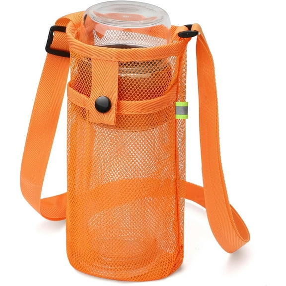 Mesh Water Bottle Bag with Strap, Lightweight Water Bottle Carrier Holder with Adjustable Shoulder Strap for Women Men Kids
