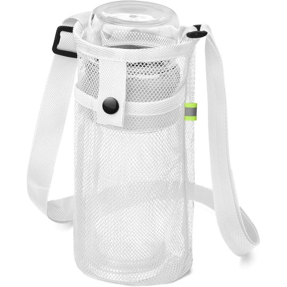 Mesh Water Bottle Bag with Strap, Lightweight Water Bottle Carrier Holder with Adjustable Shoulder Strap for Women Men Kids