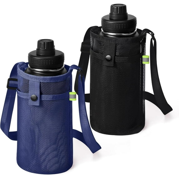Mesh Water Bottle Holder with Adjustable Shoulder Strap and Pocket - Lightweight Carrier for Walking, Sports, Hiking, Camping