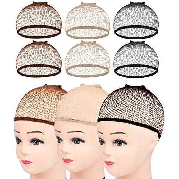 Mesh Wig Cap for Women Men, 6 count Hair Net for Wig Closed End, Brown, Beige, Black