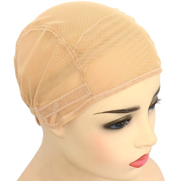 Mesh Wig Caps for Making Wigs 2 pcs Beige Color Stretch Weaving Caps with Back Adjustable Straps For Women (Medium, Beige Streth Cap)