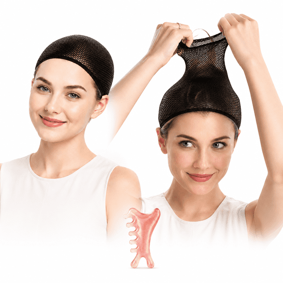 2 Pack Mesh Wig Caps for Women and Men, 1 Long Hair Cap & 1 Short Hair Cap, Breathable Stretch Nylon Fishnet Hair Nets for Wigs, Braids and Curly Hair, with Pink Scalp Massage Comb, Black