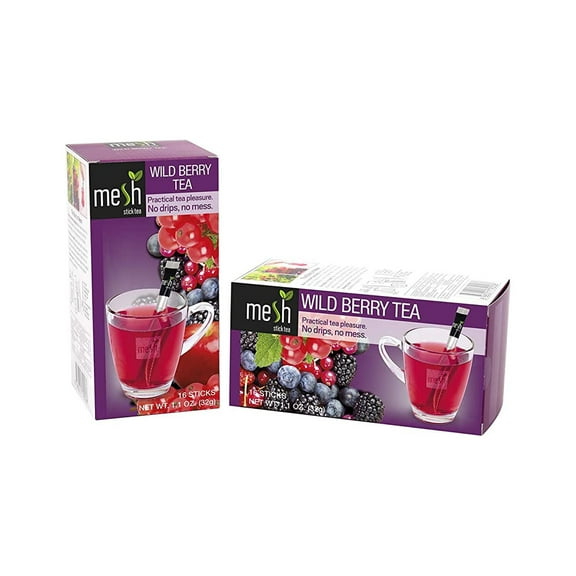 Mesh Wild Berry Stick Tea | 48 Sticks (3 Pack of 16) | Premium Instant Tea | No Artificial Colors or Flavors, No Messy Tea Bags, No Drips and No Spoon Needed