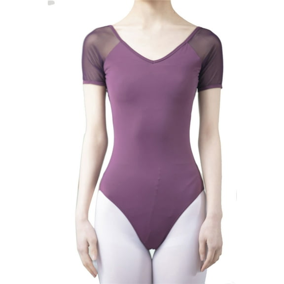 Mesh Womens Short Sleeves Dance Leotards Adult Dancewear Top Ballet Outfit Yoga