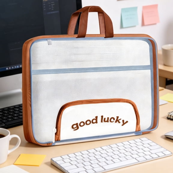 Mesh Zipper Document Organizer Bag for Students, Horizontal Handheld Large Capacity School Workbook and Test Paper Tutoring Bag
