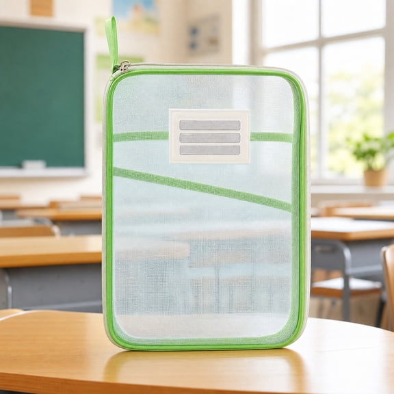 Mesh Zipper File Bag With Handle, Transparent Homework Storage Tote With Inner Compartments, Portable Subject Organizer Pouch For School And Tutoring Supplies