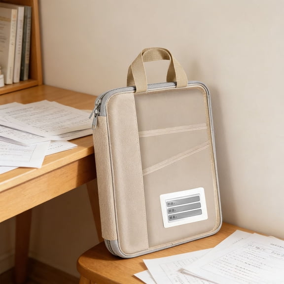 Mesh Zipper File Folder with Handle and Label Slot for Organizing Documents Papers in Office Home Portable Storage Bag