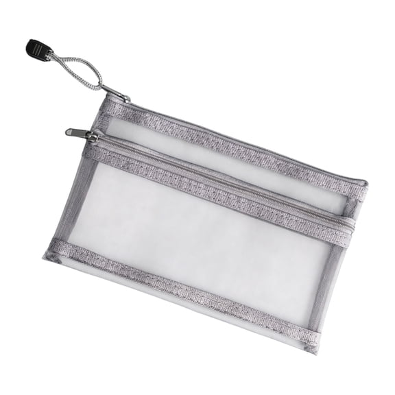 Mesh Zipper Pencil Pouch,5.4X8.2" Clear Transparent Pen Case, Double Layer Mesh Cosmetic Bag, Portable Nylon Stationery Organizer, Multi-Purpose Travel Toiletry Bag, Black White Gray