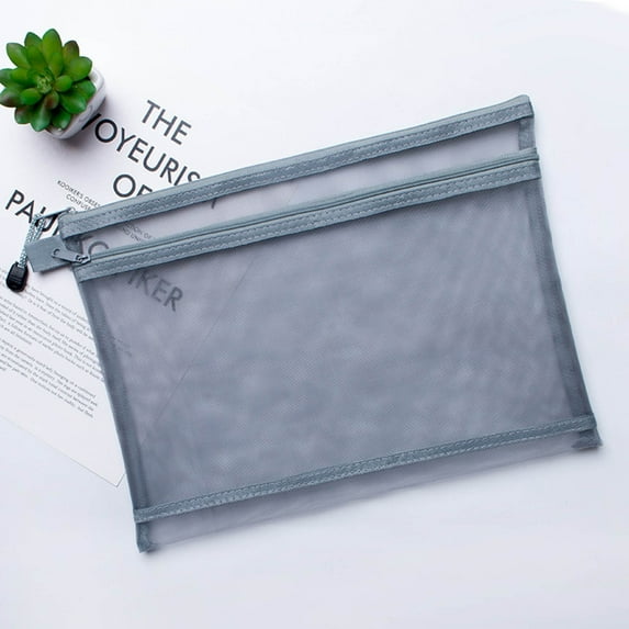 Mesh Zipper Pencil Pouch | Transparent Double-Layer Organizer Bag | 2 Compartments | Durable Nylon | Metal Zippers | For Office Accessories | 20.5x13x1cm | Single Pack