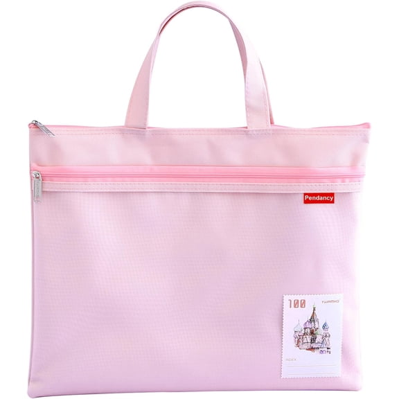 Mesh Zipper Pouch 11x13.7 in, Lar Double Pocket Waterproof File Bag with Handle, A4 Size Foldable Document Stora for Puzzle Project/Cross Stitch/Travel/OfficePink