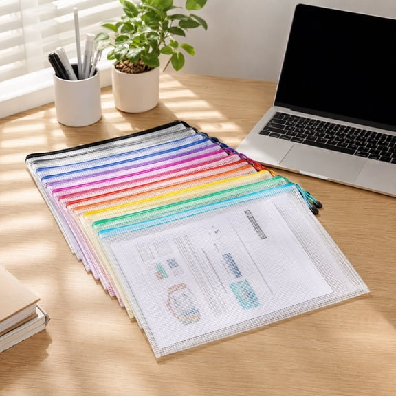 Mesh Zipper Pouch Bags 24pcs, A3 Extra Large Document Bag with Label Pocket, 16.9x12 Inches, Plastic Zip File Folders for Puzzle, Board Game, Office & Home Storage