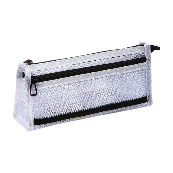 Mesh Zipper Pouch Bags,Pencil Bag,Mesh Nylon Storage Bag with Zipper,8.7IN Small Makeup Bag Toothbrush Toothpaste Cosmetic Tools Holder(White)