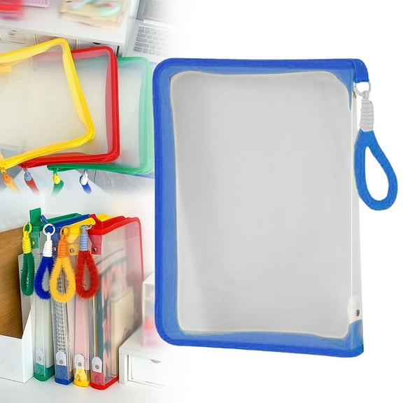 Mesh Zipper Pouch, Heavy Duty Transparent Lightweight Plastic File Folders, A4 Size Document Organizer Accessories, Storage Bag for Office and School Supplies (Blue) 12.77x9.04"