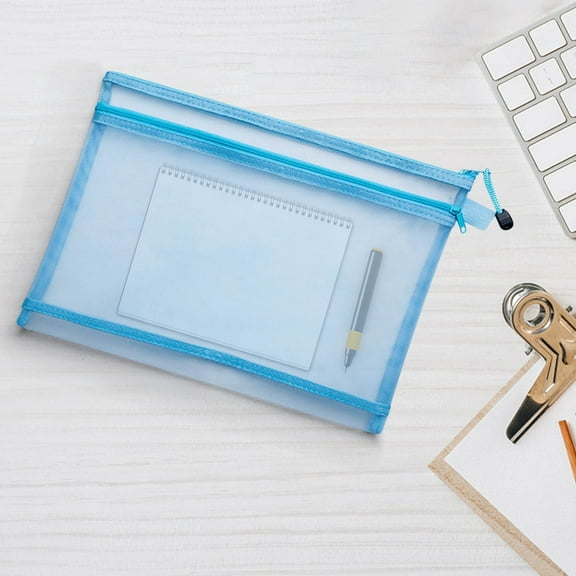 Mesh Zipper Pouch,Lightweight Nylon File Folders,A4 Document Organizer Clearly Visible Mesh Zip Bag,Double-Layer Mesh Zipper Pouch Bags With Handle,Waterproof Plastic Zipper Pouches,Clear File Folder