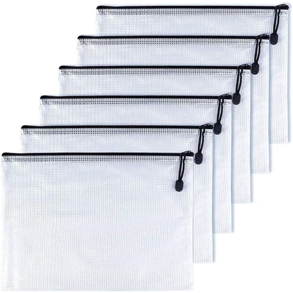 Mesh Zipper Pouches B4 Large Plastic Zip File Folders 15x11.5 inch 6 Pack