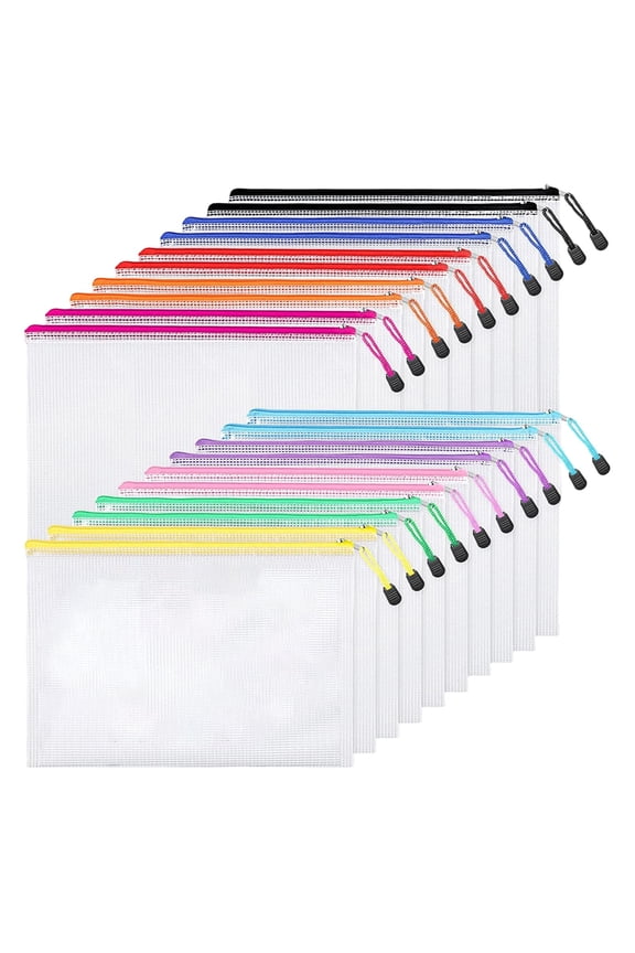 Mesh Zipper Storage Bags, A4 Letter Size Pencil Organizer Pouch, Durable PVC File Zipper Bag, Large Capacity Stationery Cosmetic Bag, Waterproof Pouch for Office Toy Document Travel Storage Use