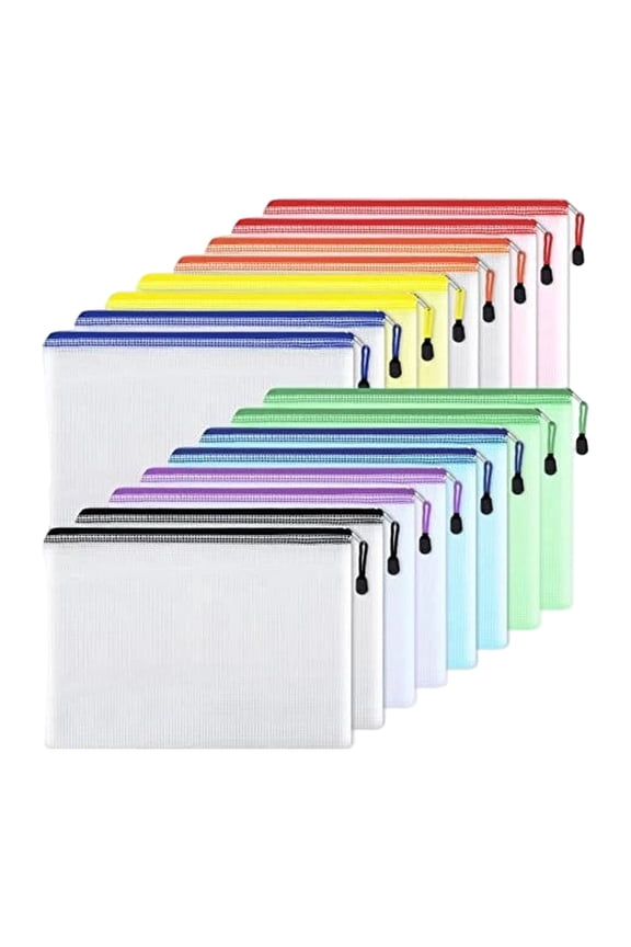 Mesh Zipper Storage Bags, A4 Letter Size Pencil Organizer Pouch, Durable PVC File Zipper Bag, Large Capacity Stationery Cosmetic Bag, Waterproof Pouch for Office Toy Document Travel Storage Use
