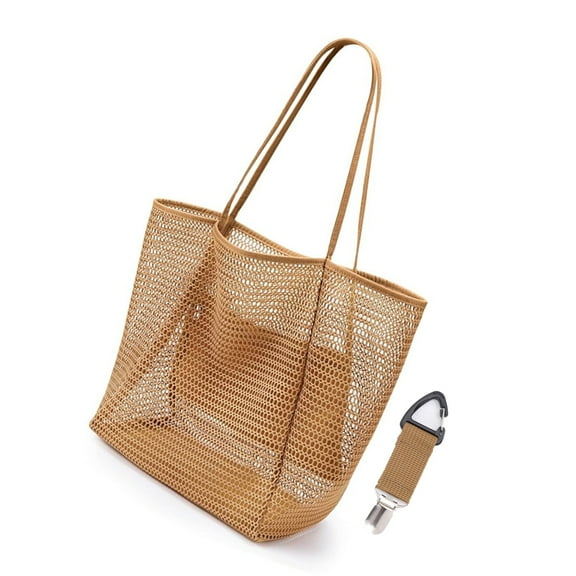 Mesh beach bag, upgraded women's shoulder bag, multi-purpose travel swimming waterproof swimming bag shopping bag (orange)