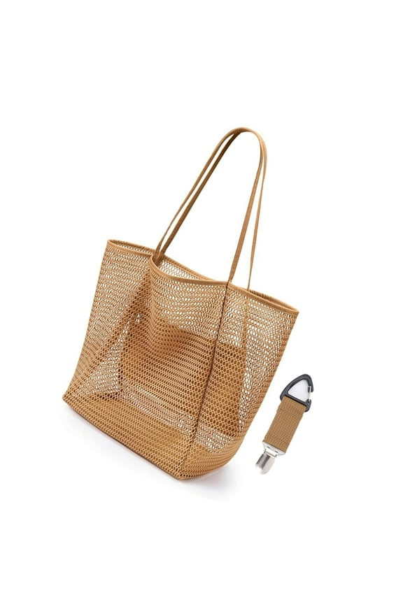 Mesh beach bag, upgraded women's shoulder bag, multi-purpose travel swimming waterproof swimming bag shopping bag (orange)