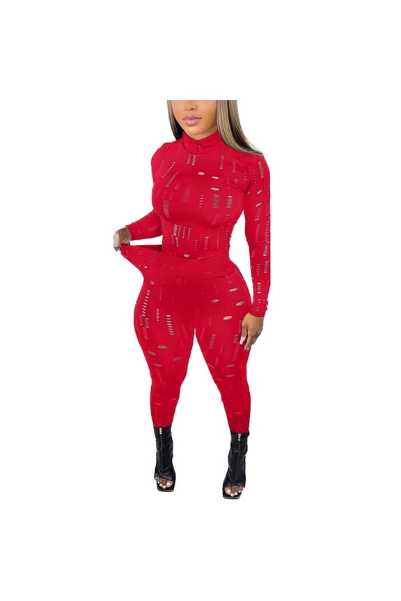 Mesh pant set women 2 Piece Outfits Women Black Stretchy Mesh Long Sleeve Blouse Bodycon Pants Set