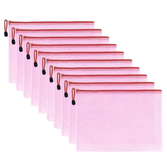 Mesh zip file bag, zip folder, waterproof plastic envelope folder, school office supplies - red