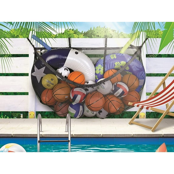 MeshTitan Heavy-Duty Pool Storage Bag - Floats & Toys Organizer with Anti-Sagging Support (Black)