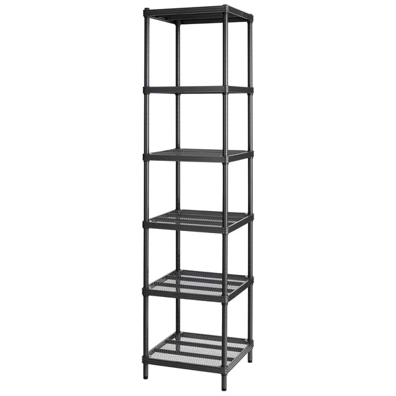 MeshWorks 6 Tier Narrow Metal Storage Shelving Tower for Kitchen, Bathroom, or Garage Organization, 17.7” x 17.7” x 70.9”, Black
