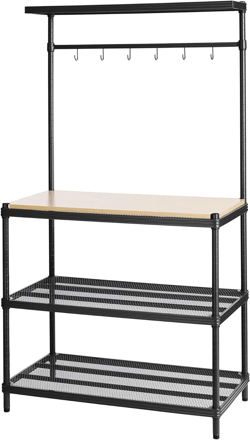 MeshWorks Metal Storage Utility Wood Top Shelving Unit Rack for Garage ...