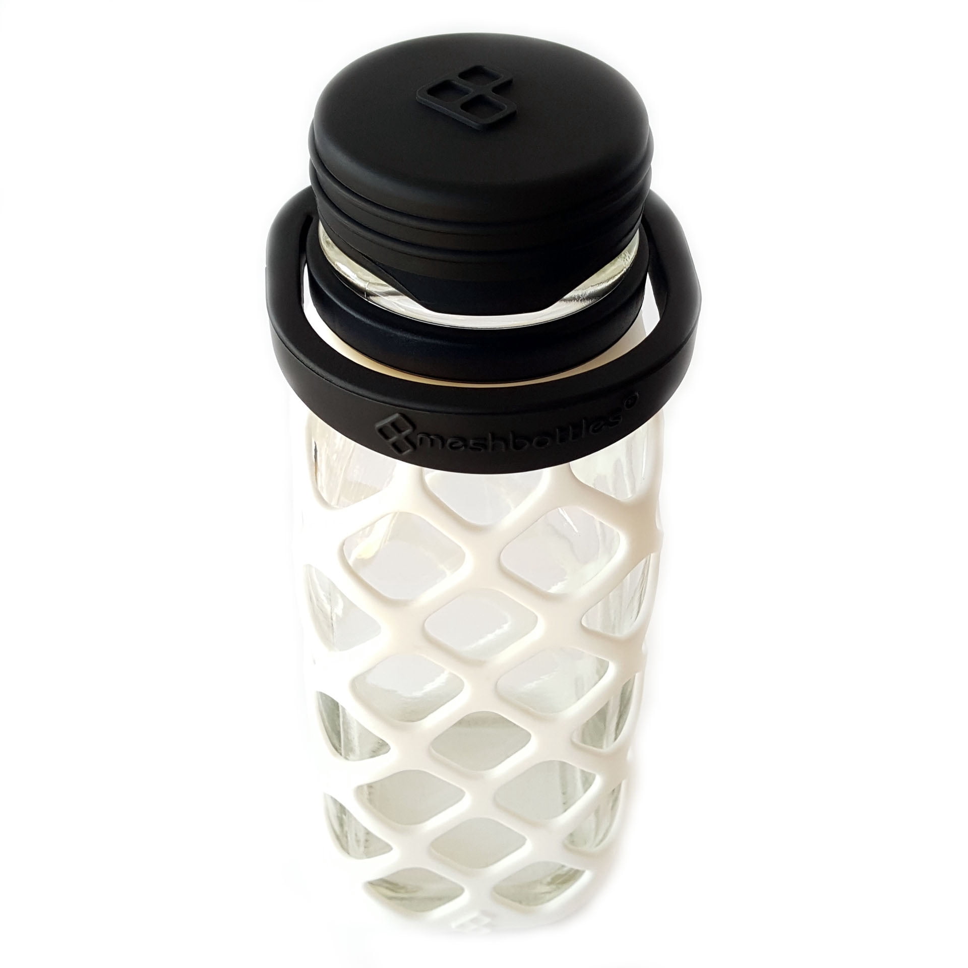 Meshbottle with Silicone Top - Snow White - Plastic-free, BPA-free, Phthalate-free Glass Water Bottle - 16 oz