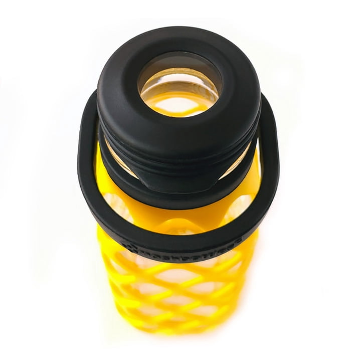 Meshbottle with Glass Top - Sun Yellow - Plastic-free, BPA-free, Phthalate-free Glass Water Bottle - 16 oz