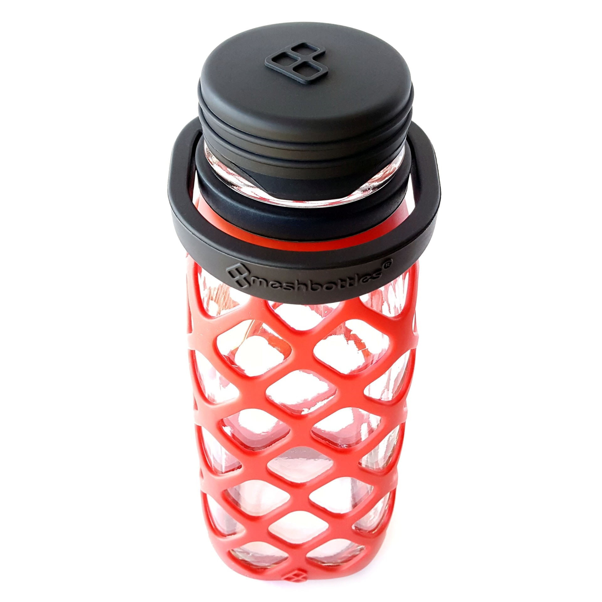 Meshbottle with Silicone Top - Brick Red - Plastic-free, BPA-free, Phthalate-free Glass Water Bottle - 16 oz