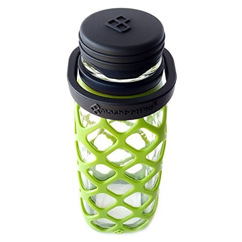 Meshbottle with Silicone Top - Olive Green - Plastic-free, BPA-free, Phthalate-free Glass Water Bottle - 16 oz