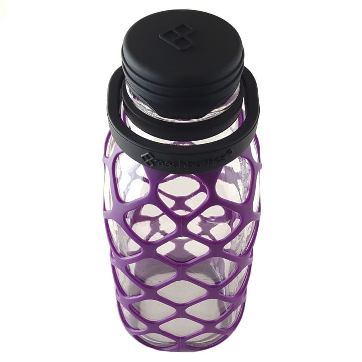 Meshbottle with Silicone Top - Plum Purple - Plastic-free, BPA-free, Phthalate-free Glass Water Bottle - 32 oz