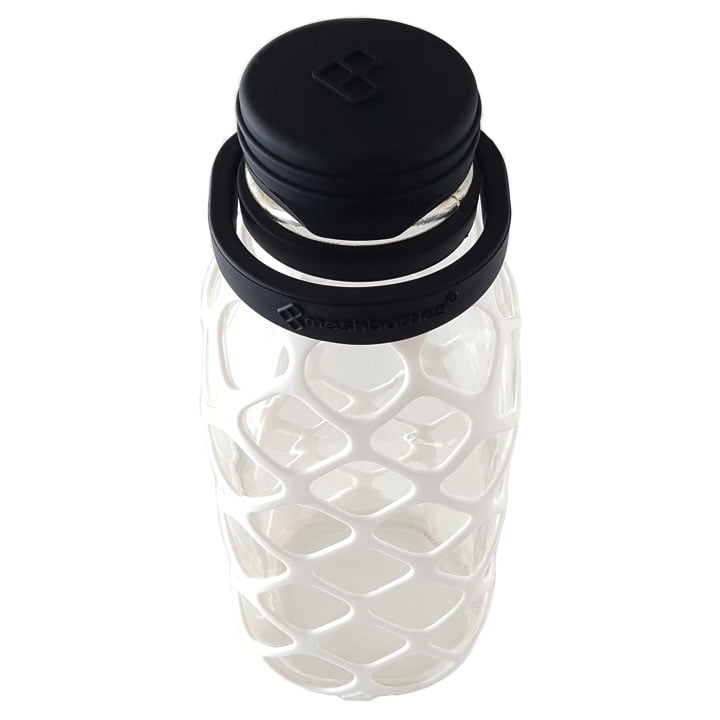 Meshbottle with Silicone Top - Snow White - Plastic-free, BPA-free, Phthalate-free Glass Water Bottle - 32 oz