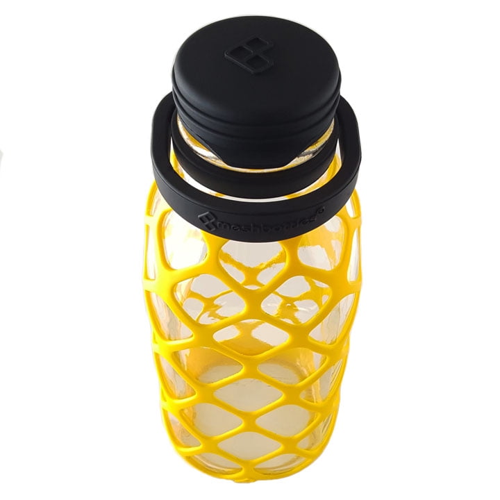 Meshbottle with Silicone Top - Sun Yellow - Plastic-free, BPA-free, Phthalate-free Glass Water Bottle - 32 oz