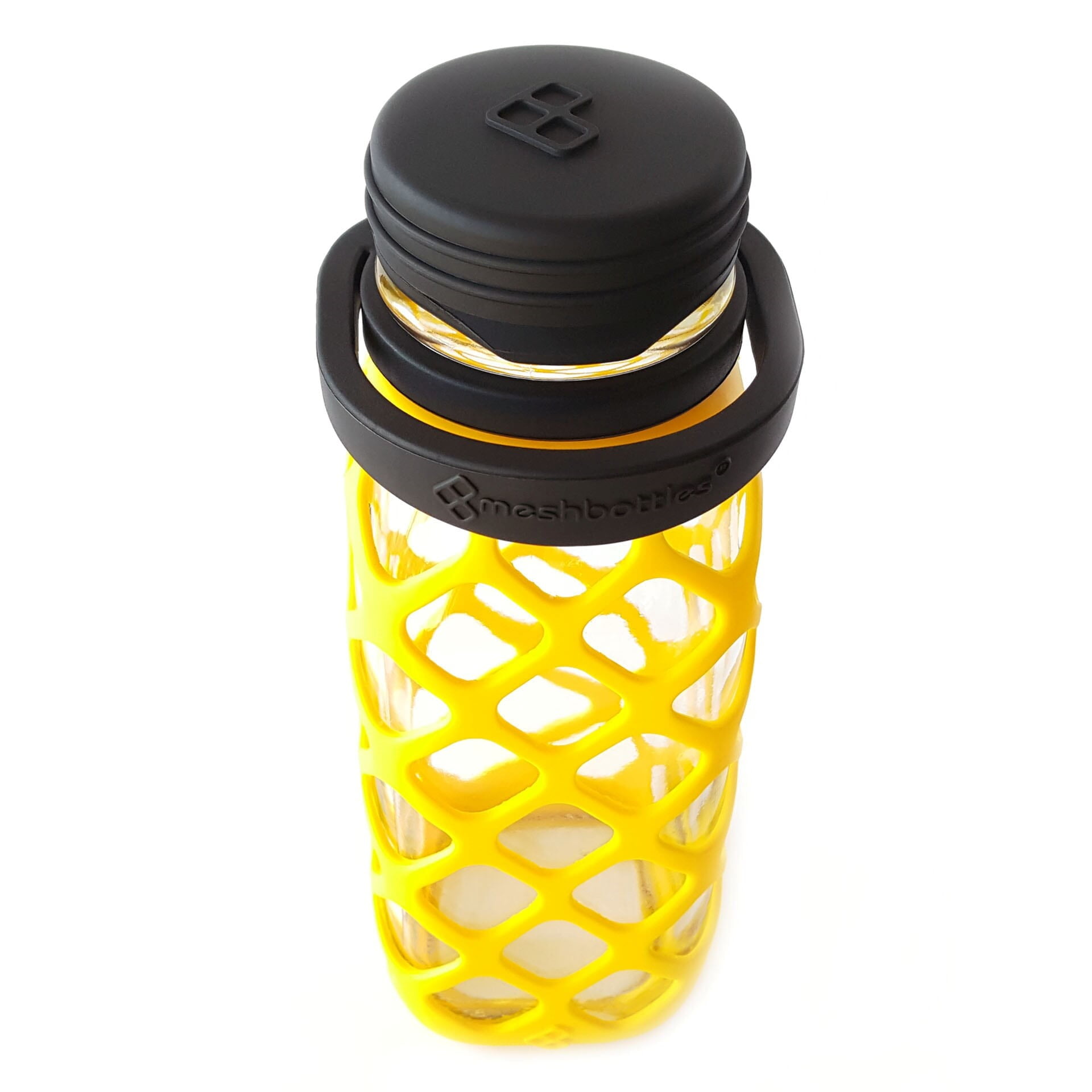 Meshbottle with Silicone Top - Sun Yellow - Plastic-free, BPA-free, Phthalate-free Glass Water Bottle - 16 oz
