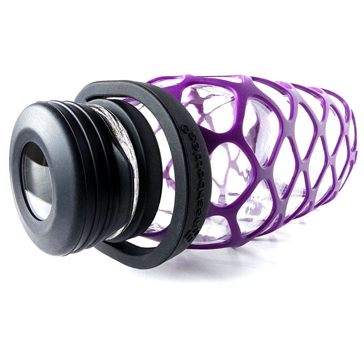 Meshbottle with Glass Top - Plum Purple - Plastic-free, BPA-free, Phthalate-free Glass Water Bottle - 32 oz