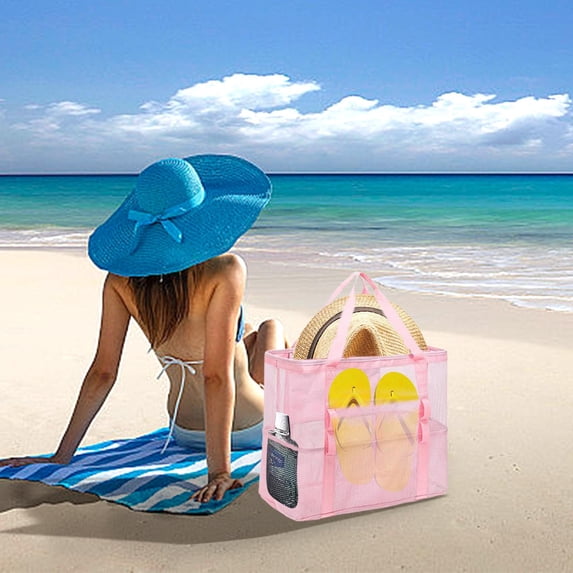 Meshify Large Mesh Storage Bag 17x8x16 Inch Transparent Nylon Tote, Oversized Capacity for Toys Beach Travel Swimwear, Heavy Duty Utility Organizer