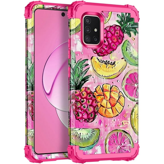 Meshine for Galaxy A51 5G Case,Three Layer Heavy Duty Shockproof Protection Hard Plastic Bumper +Soft Silicone Rubber Protective Case for Samsung Galaxy A51 5G,Pink/Red
